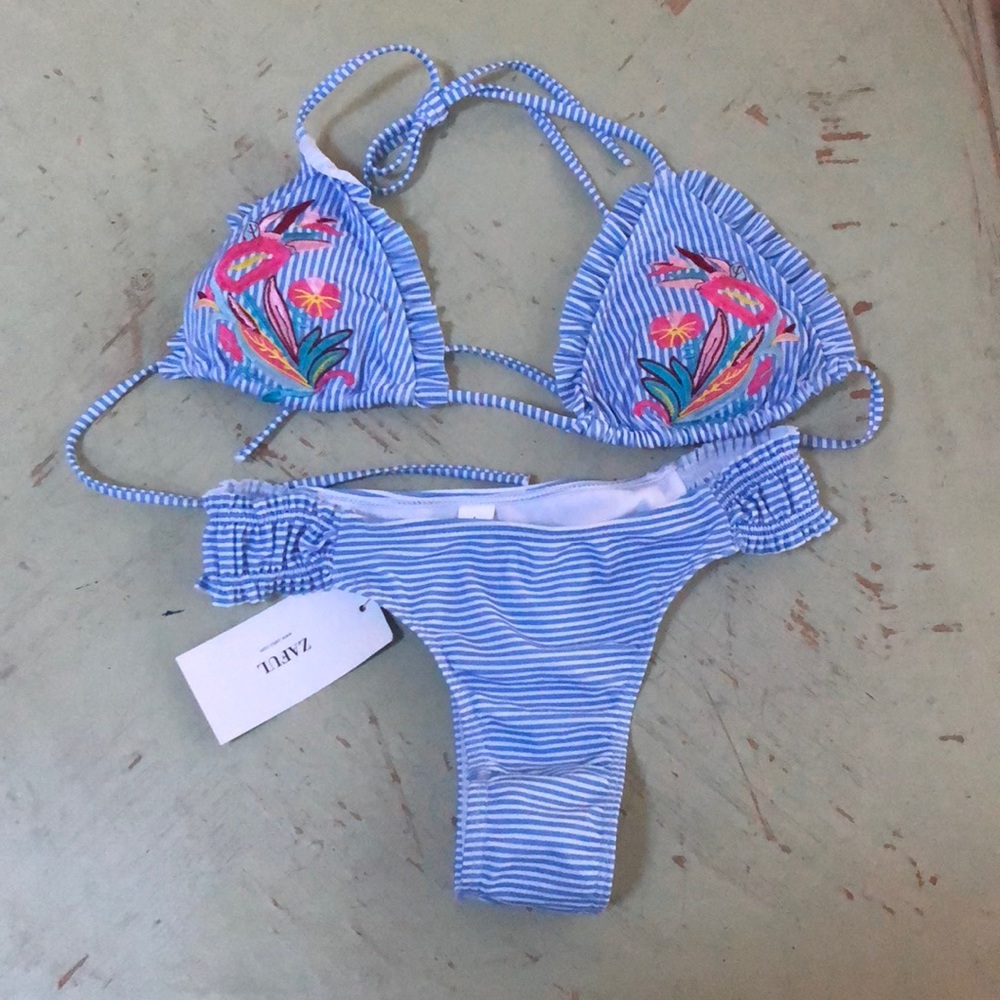 Striped Zaful Bikini with Embroidered Accents